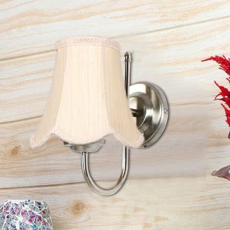 Devansh Steel Wall Mounted Lamp With Off-White Cotton Shade