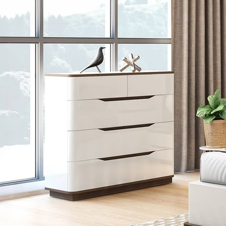 Baltoro Engineered Wood Chest of 5 Drawers in White Finish