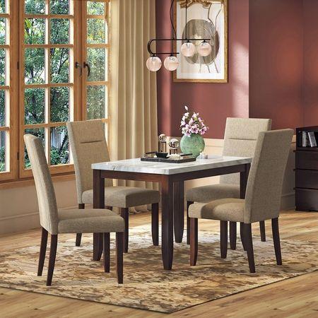 Matteo Stone 4 Seater Dining Table In Dark Walnut Finish