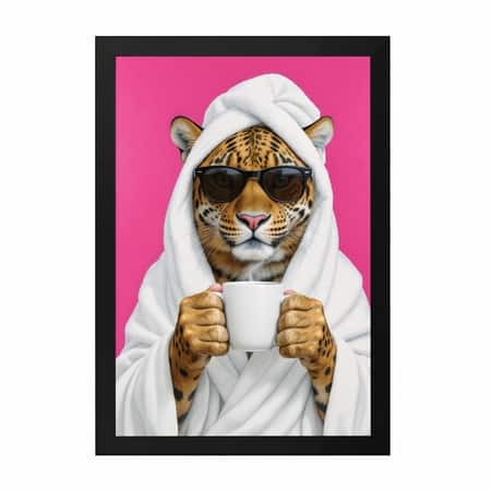 The Castle Decor Cute Leopard Bathrobe Coffee Mug Wall Art 8x12 Inch