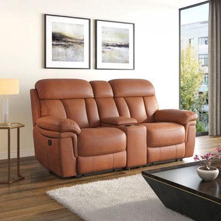 Harris Two Seater Entertainment Recliner in Tan Leatherette