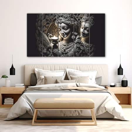 The Castle Decor Radha Krishna Wall Painting Wooden Framed Digital Painting 27x48 Inch (Style 2)