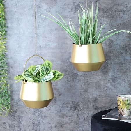 Hanging Wine Planter Set Of 2 In Gold Colour