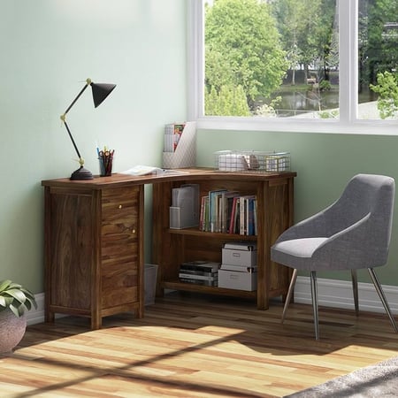 Dickens Solid Wood Study Table in Teak Finish