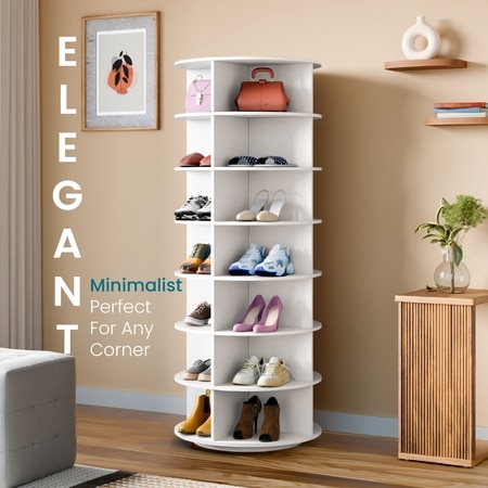 360° Rotating Shoe Rack 7-Tier in White – Large Capacity Rotating Shoe Organizer