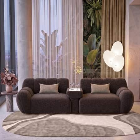 Cannoli 3 seater Fabric Sofa with Marble top Table in Plum Haze