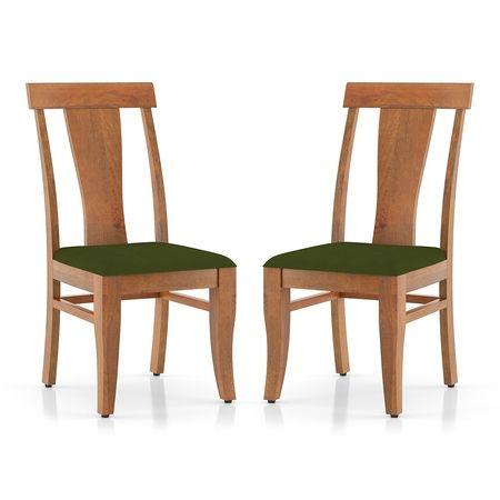 Fabio Dining Chair Set Of 2 In Colour Olive Green And Finish Amber Walnut