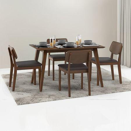 Lawson 4 Seater Dining Table Set (Colour- Dark Brown, Finish- Walnut)