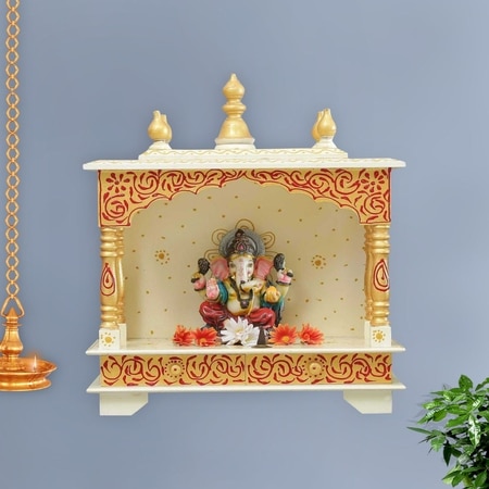 D'Dass Red and Golden Sheesham Wood and Mdf Temple For Pooja In Home and Office