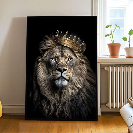 The Castle Decor Crowned Lion King Wall Art Framed Painting 20x30 Inch