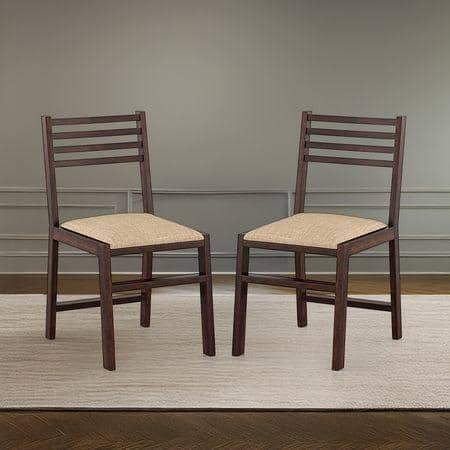 Caprica Solid Wood Dining Chair Set Of 2 In Mango Walnut Finish With Sandshell Beige
