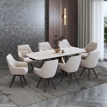 Aeris Ceramic 6 to 8 Seater Extendable Dining Table With Set of 3  Selene Dining Chair