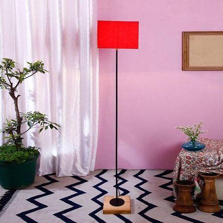 Drake Red Cotton Shade Floor Lamp