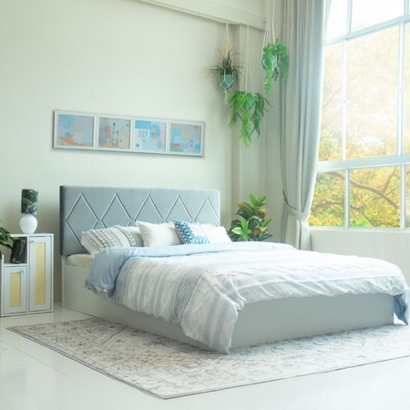 Kundalini Engineered Wood Queen Size Bed With Hydraulic Storage (Melamine Finish, White Colour)