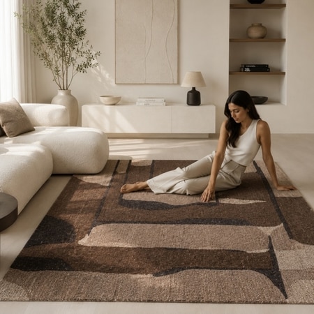 Handmade Wool Area Rug Modern Abstract Mocha Brown 4 x 6 Feet Carpet