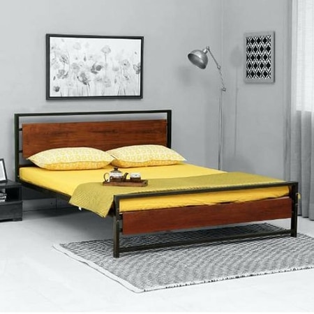 Palmer Metal Queen  Size Bed Without Storage (Honey Oak Finish)