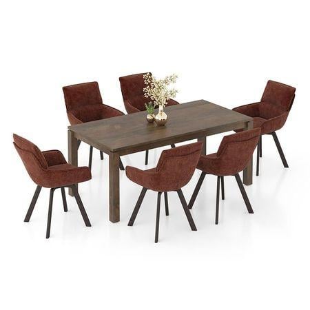 Atlas Solid Wood 6 Seater Dining Table With set of 6 Bren Swivel Dining Chair