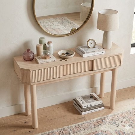 Scandinavian Ludlow Oak Console Table in Beige Colour