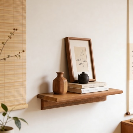 Moda Large Solid wood Wall Shelf In Amber Walnut