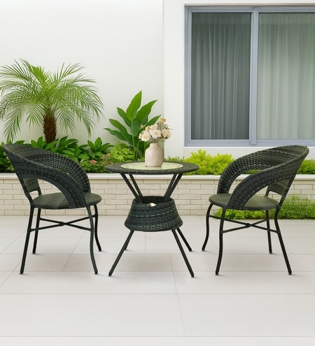 Ballarat  Wicker Table And Chair Set In Bombay Brown Dual Tone Finish