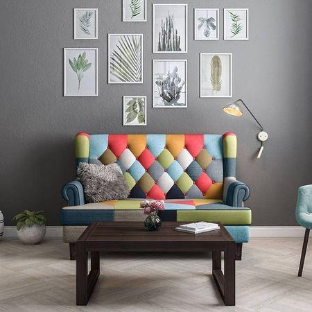Minnelli 2 Seater Fabric Loveseat In Retro Patchwork Colour