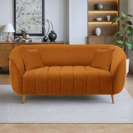 Nero Velvet 2 Seater Sofa in Orange Colour