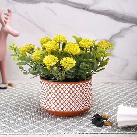Yellow Artificial Bonsai Plant With Ceramic Pot