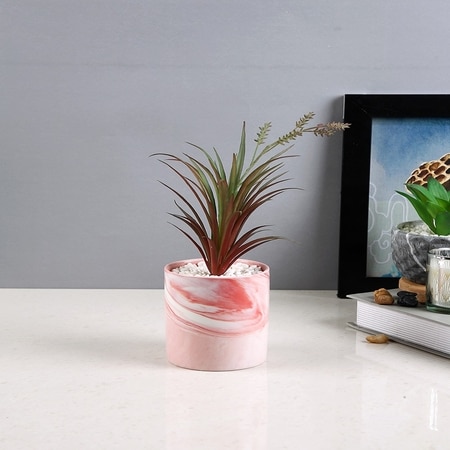 Attractive Faux Plant With Pink Ceramic Pot