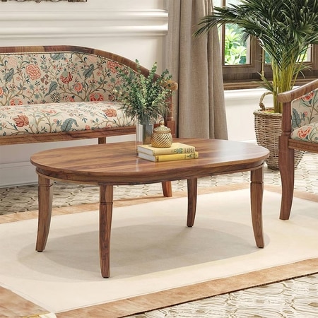 Florence Oval Solid Wood Coffee Table In Teak Finish