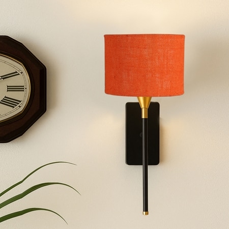 Devansh Metal Electric Wall Light in Black Colour with Orange Shade Count of 1 Light