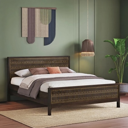 Masai Solid Wood Queen Size Nonstorage Bed In American Walnut 2 Tone Finish