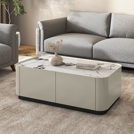 Dorian Engineered Wood Coffee Table With Ceramic Top in Taupe High Gloss Finish
