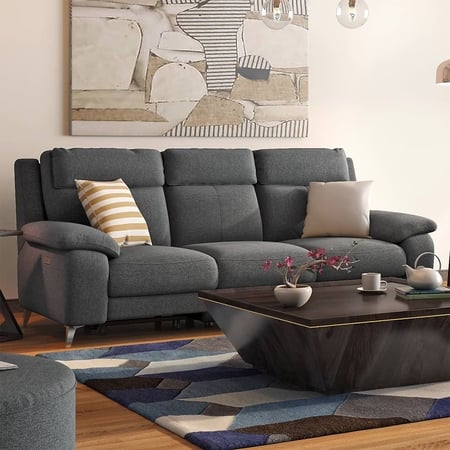 Emila Fabric Three Seater Motorized Recliner in Grey Colour