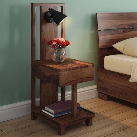 Barrow Solid Wood Bedside Table in Teak Finish