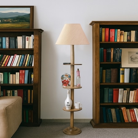 Devansh Shelf Wooden Floor Lamp