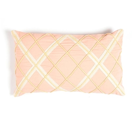 Rhombus Patterned Pink Lumbar Cushion Cover