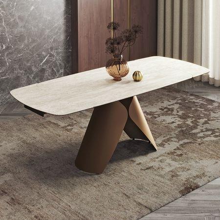 Aeris Ceramic 6 to 8 Seater Extendable Dining Table in Rome Travertine