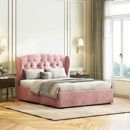 Holmebrook Engineered Wood Queen Size Drawer Storage Upholstered Bed in Desert Rose Colour
