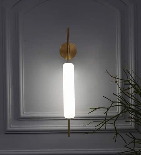 Kuombi Integrated 3 Light Led Wall Fitting In Brass Finish Metal With Milky White Glass