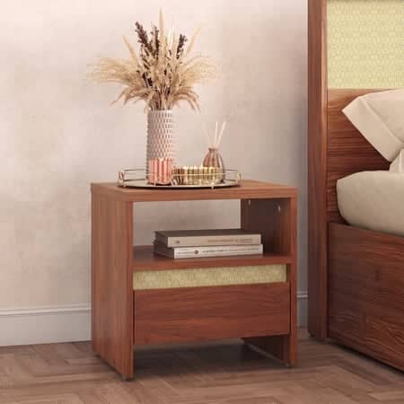Kaarya Engineered Wood Bedside Table in Wheat Brown Walnut Finish