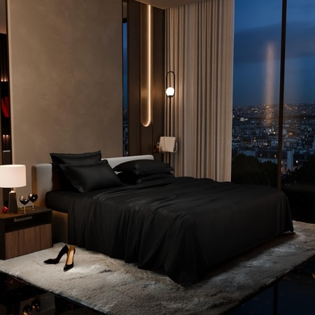 Stoa Paris Super King Size Bedsheet with 4 Pillow Covers  Size Midnight Black