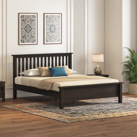 Raynor Solid Wood Queen Compact Size Non Storage Bed In American Walnut Finish