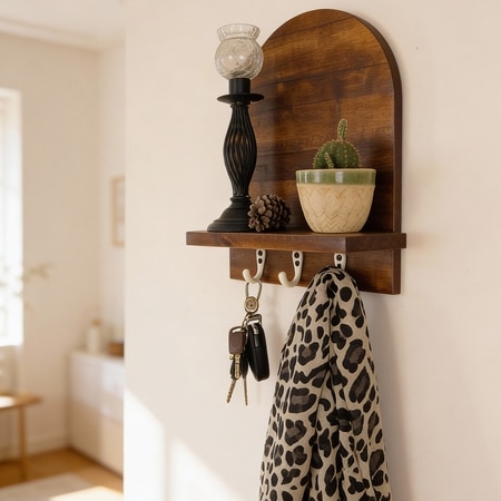 Valencia Wooden Wall Shelf Organiser With Key Holders