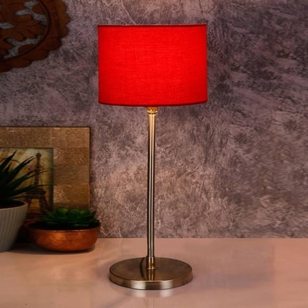 Will Red Fabric Shade Table Lamp with Steel Steel Base