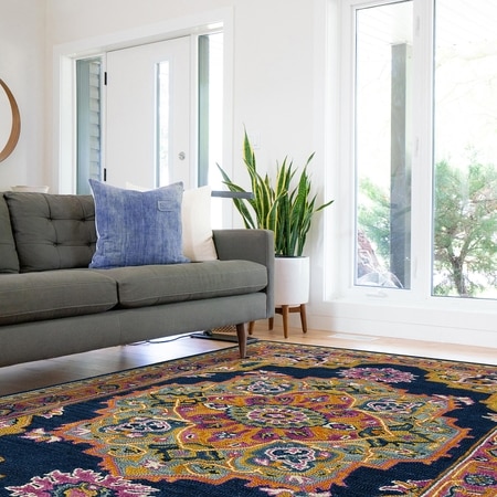 Quinn Navy Solid Hand-Tufted Wool 8X5 Feet Carpet