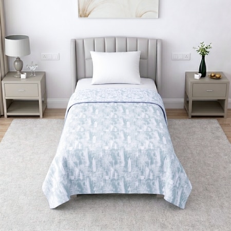 White and Green Shade Floral Dohar Pure Cotton Single Bed Reversible
