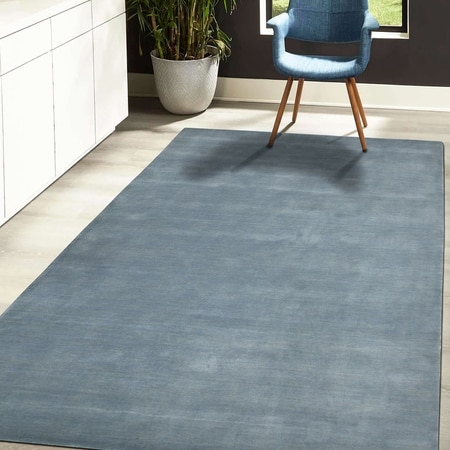 Emeril Polo Blue Solid Woven Wool 8X5 Feet Carpet
