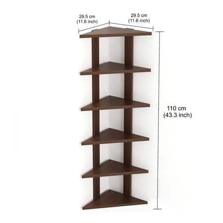 Bluewud Wudville Braine Engineered Wood Wall Mount Corner Shelf, Display Rack, (6 Tringle Shelves - Wenge)