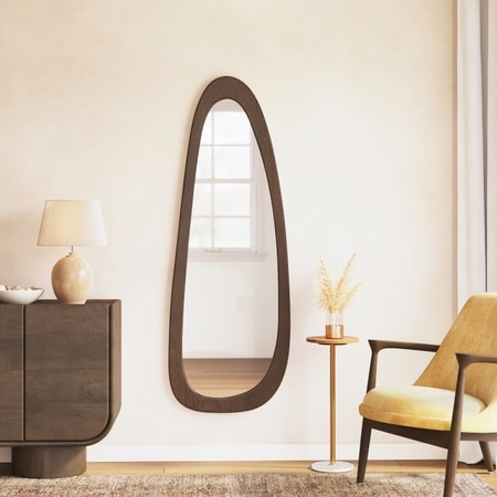 Sabi Solid Wood Assymentric Wall Mirror In Dark Chestnut Finish
