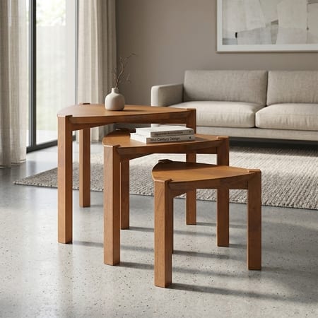 Clapton Solid Wood Nested Table Set of 3 in Amber Walnut Finish